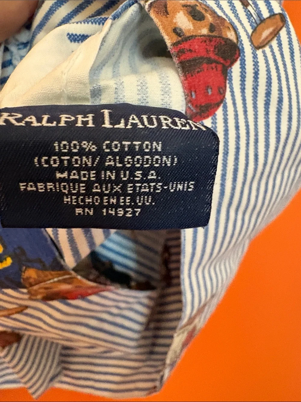 Ralph Lauren Striped Polo Bear Pillow Case in Navy/White Pinstripe 100% Cotton